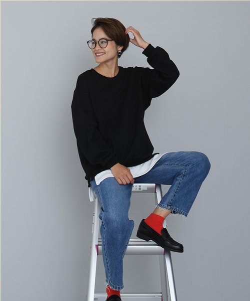 レイヤード風裏起毛トレーナー マタニティ服 産後 トレーナー ワンピース スリット 裏起毛 妊婦 マタニティトップス 妊娠 産前産後 重ね着風 春秋冬 トップス チョコア Chocoa D Fashion