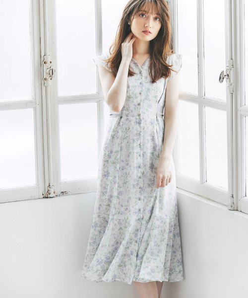 ウエストりぼん付き線画水彩フラワープリントワンピース トッコクローゼット Tocco Closet D Fashion