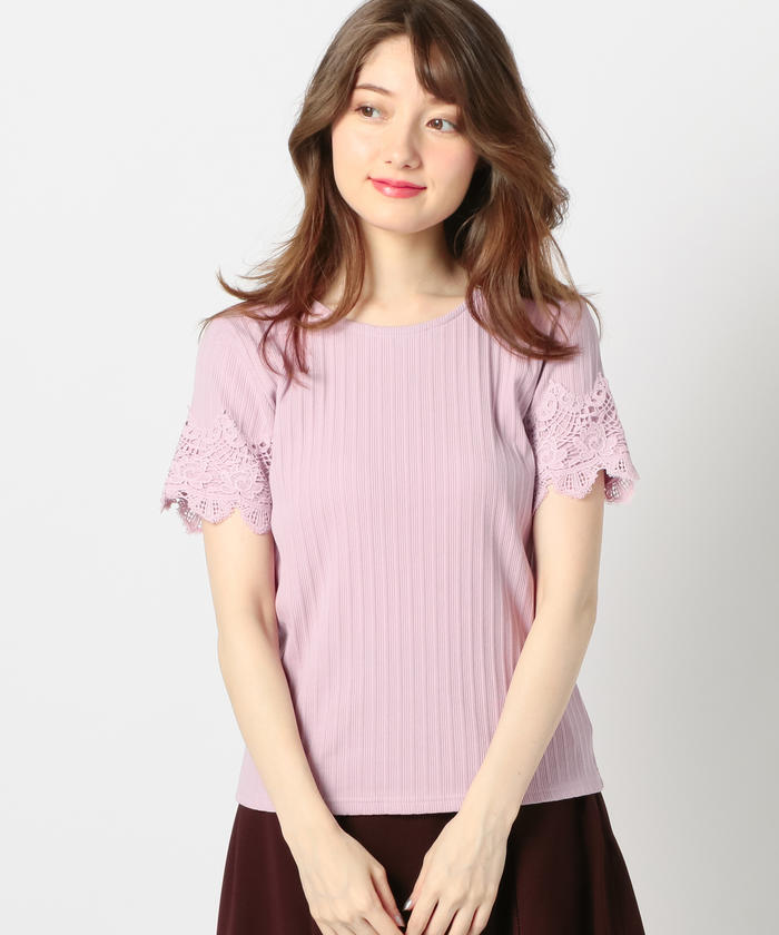 【セール 69%OFF】袖レースクルーネックカットソー(503350237) ミッシュマッシュ(MISCH MASCH) d fashion MISCH MASCH カットソー 五分袖 Mサイズ ブラウン
