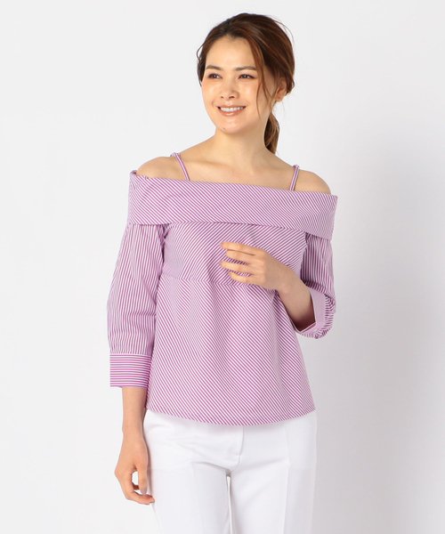 セール オフショルダーストライプ七分袖ブラウス ナラカミーチェ Nara Camicie D Fashion セール オフショルダーストライプ七分袖ブラウス ナラカミーチェ Nara Camicie D Fashion