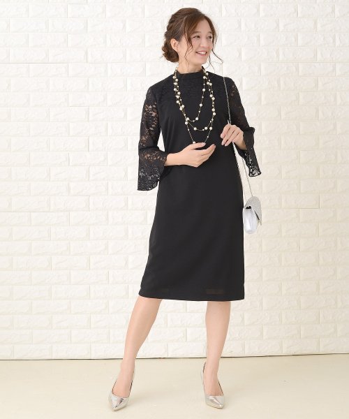 ハイネックレースフレア袖iラインワンピース ドレス レースレディース Lace Ladies D Fashion
