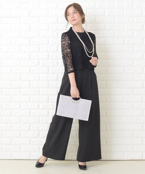 レース五分袖オールインワン ワイドパンツドレス レースレディース Lace Ladies D Fashion
