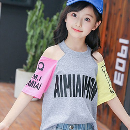 クーポン セール Off 子供服 半袖tシャツ キッズ 女の子 英字柄 ドッキング おしゃれ カジュアル 小学生 オフショルダー トップス 韓国子供服 肩出し 通学着 ミニミニストア Miniministore D Fashion