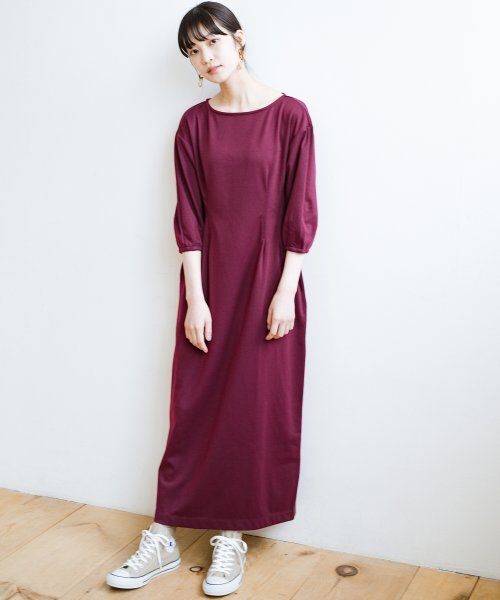 こんなに綺麗なのにらくちん ウエストタックで華奢見えするカットソーワンピース ハコ Haco D Fashion こんなに綺麗なのにらくちん ウエストタックで華奢見えするカットソーワンピース ハコ Haco D Fashion
