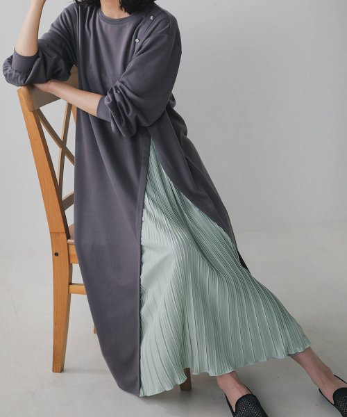 セール 大大大人気ワンピの長袖登場 サイドスリットボタン付き長袖ワンピース ブージュルード Bou Jeloud D Fashion セール 大大大人気ワンピの長袖登場 サイドスリットボタン付き長袖ワンピース ブージュルード Bou Jeloud D Fashion