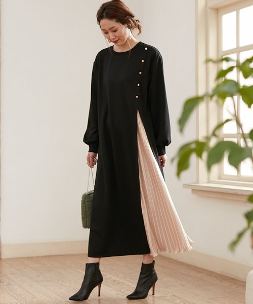 大大大人気ワンピの長袖登場 サイドスリットボタン付き長袖ワンピース ブージュルード Bou Jeloud D Fashion 大大大人気ワンピの長袖登場 サイドスリットボタン付き長袖ワンピース ブージュルード Bou Jeloud D Fashion