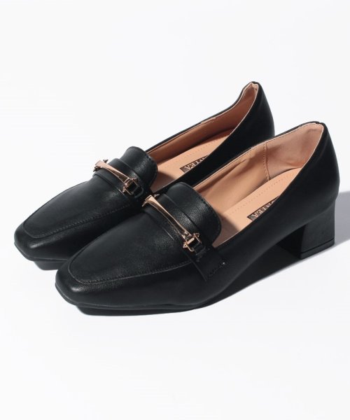 ビット付きチャンキーヒールスクエアトゥローファーパンプス スタイルブロック レディース Styleblock D Fashion