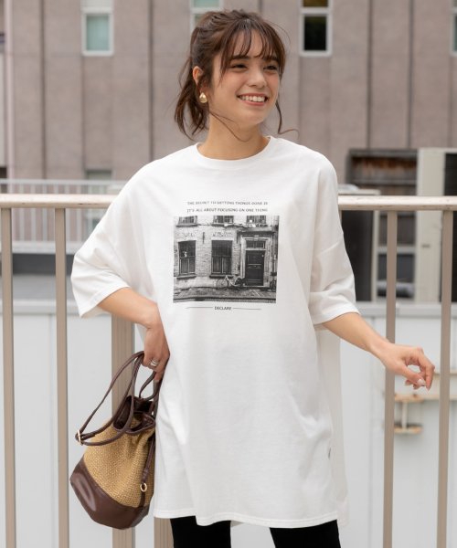 セール38 Off フロントプリントビッグtシャツ フォトプリント モノクロ サイドスリット クルーネック 7分袖 後さがり オーバーサイズ トップス Tシャツ レディース 秋 アドティエ Ad Thie D Fashion