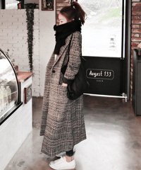 Amulet/アミュレット Amulet グレンチェック ロング 千鳥柄ロングコート 大きいサイズ チェック柄 チェスターコート ロングコート レディース アウター コート /503468922