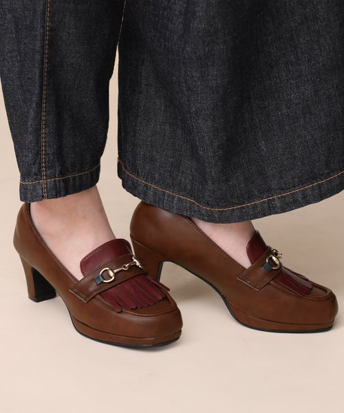 配色デザインヒールローファー オシャレウォーカー Osharewalker D Fashion