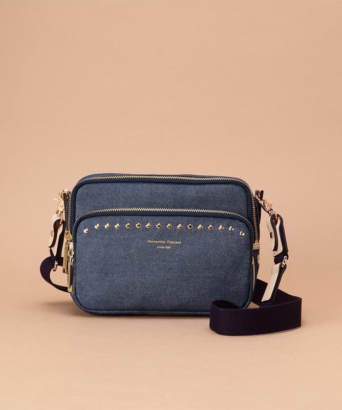 ✨美品✨　サマンサタバサ　デニムスタッズスクエアショルダーバッグ セール 50%OFF】デニムスタッズスクエアショルダーバッグ 小
