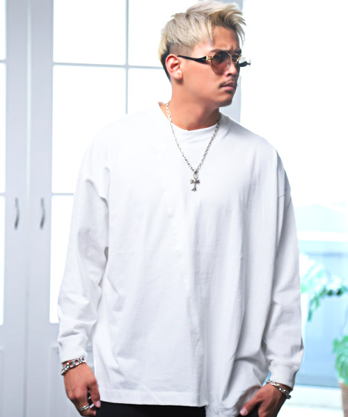 メンズ ロンT ドロップショルダー 肩落ち M00117 TECH DRAWSTRING ロンT サイドポケット付 ルーズシルエット