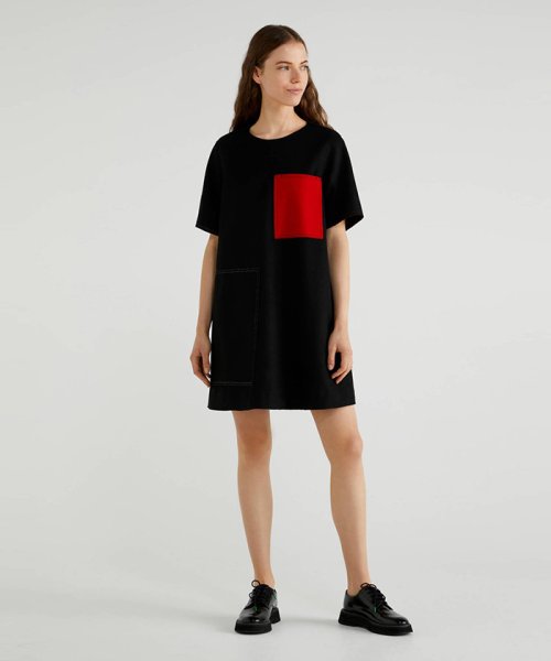 セール 圧縮ウール配色ポケットハーフスリーブワンピース ベネトン レディース Benetton Women D Fashion