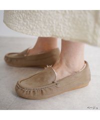 Lirio blanco/モカシン シンプル レディース  ラウンドトゥ 内側ファー カジュアル フラット モカシンシューズ あったか 防寒 やわらか 軽量 1/503508963