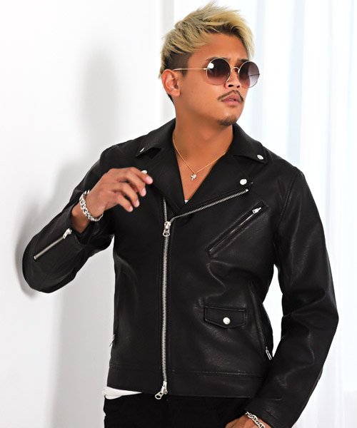 ダブルライダースジャケット ライダースジャケット メンズ ダブルライダース Puレザー ラグスタイル Luxstyle D Fashion