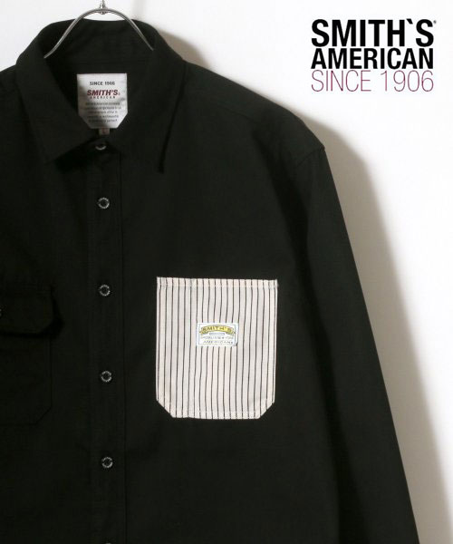 SMITHS  AMERICAN 刺繍　ワッペン　長袖　シャツ　黒　LLサイズ