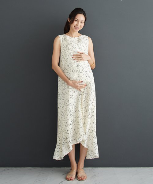 授乳裾ドットプリーツワンピース マタニティ服 授乳服 マタニティワンピース 授乳ワンピース ドット ホワイト アイボリー ノースリーブ 妊婦 産前産後 春夏秋 チョコア Chocoa D Fashion 授乳裾ドットプリーツワンピース マタニティ服 授乳服 マタニティワンピース 授乳ワンピース ドット ホワイト アイボリー ノースリーブ 妊婦 産前産後 春夏秋 チョコア Chocoa D Fashion