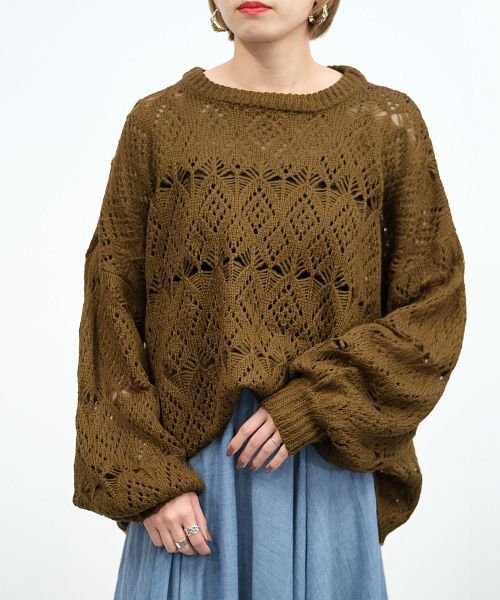 セール モヘアタッチダイア柄透かし編みニット ａｎｄｊ アンドジェイ Andj D Fashion