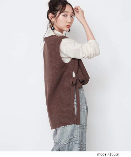セール 秋冬新作 サイドリボンニットベスト カシミアタッチ ルーズタートル Set リジュール Rejoule D Fashion