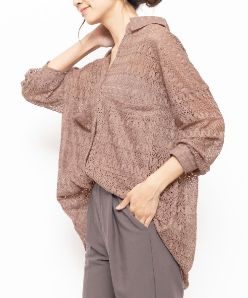 セール レディース トップス ツーポケット レース素材 スキッパーシャツ ブラウス プルオーバー ミリアンデニ Mili An Deni D Fashion セール レディース トップス ツーポケット レース素材 スキッパーシャツ ブラウス プルオーバー ミリアンデニ Mili An Deni D Fashion