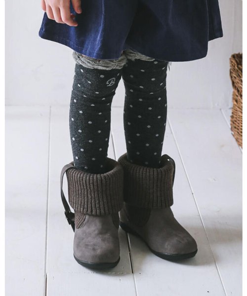 ニット 切り替え バックル ベルト ショート ブーツ 16cm 21cm ベベ Bebe D Fashion