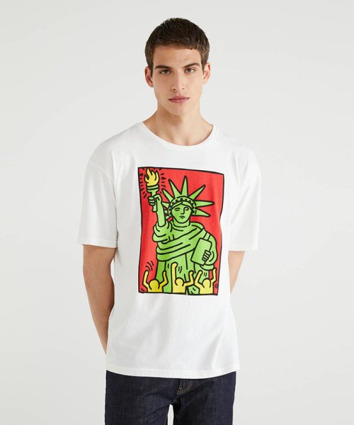 キース ヘリングコラボ プリント半袖tシャツ カットソー ベネトン メンズ Benetton Mens D Fashion キース ヘリングコラボ プリント半袖tシャツ カットソー ベネトン メンズ Benetton Mens D Fashion