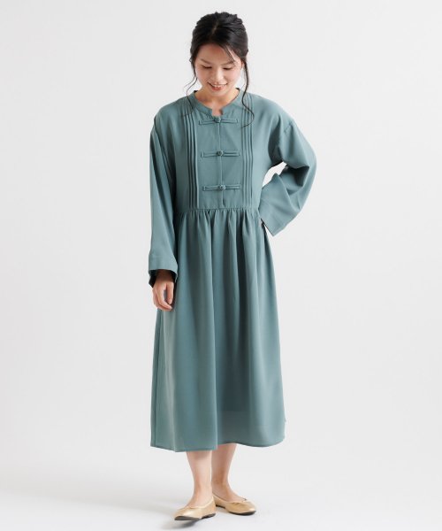 セール ピンタック入りチャイナ釦ワンピース オリーブデオリーブ Olive Des Olive D Fashion