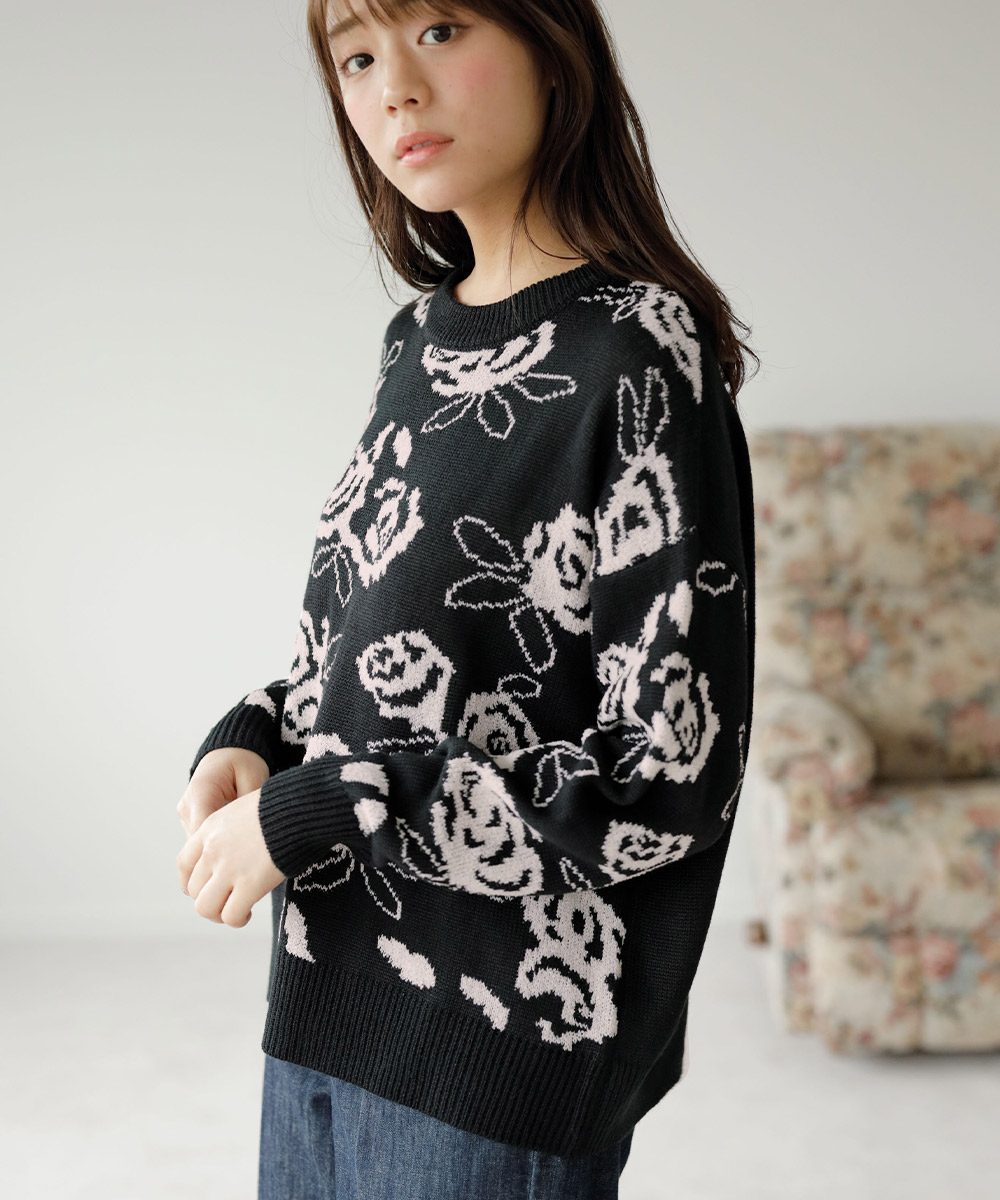 バラ柄ジャカードニット(503532523) | ラナン(Ranan) - d fashion バラ柄ジャカードニット(503532523) | ラナン(Ranan) - d fashion