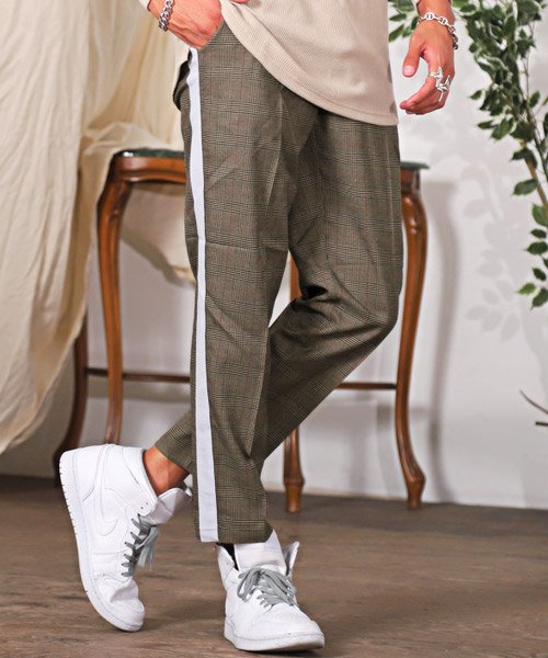 ストレッチサイドラインチェックパンツ テーパードパンツ メンズ サイドライン アンクル丈 チェック柄 ラグスタイル Luxstyle D Fashion ストレッチサイドラインチェックパンツ テーパードパンツ メンズ サイドライン アンクル丈 チェック柄 ラグスタイル Luxstyle D Fashion