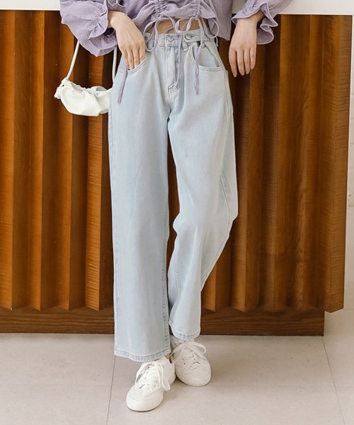 Sumuhui Designs By Korea デニムパンツ ワイド レディース デニム ハイウエスト ワイド デニムパンツ 綿 ウエストボタン ゆった 503561336 Aimoha アイモハ Aimoha D Fashion