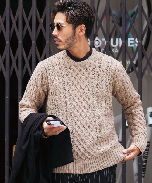 セール マルチネックフィッシャーマンニット ケーブルニット ニット セーター メンズ Vネック クルーネック タートルネック ジギーズショップ Jiggys Shop D Fashion