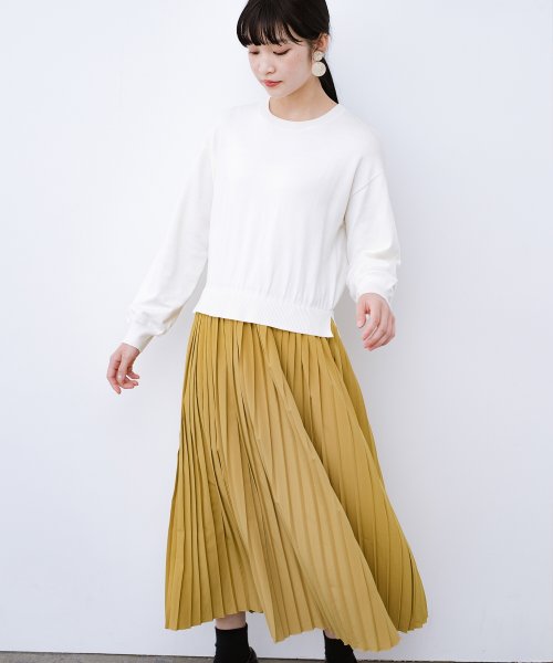 寝坊した朝もこれさえあれば安心 ニットとプリーツスカートのドッキングワンピース ハコ Haco D Fashion 寝坊した朝もこれさえあれば安心 ニットとプリーツスカートのドッキングワンピース ハコ Haco D Fashion