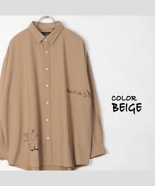 セール シャツ メンズ シャツ レディース ロングシャツ ビッグシャツ ビッグシルエット シャツ オーバーサイズ プリントシャツ イラスト ロゴ 手書き 韓国 ファッシ ワンフォークロージング 1111clothing D Fashion