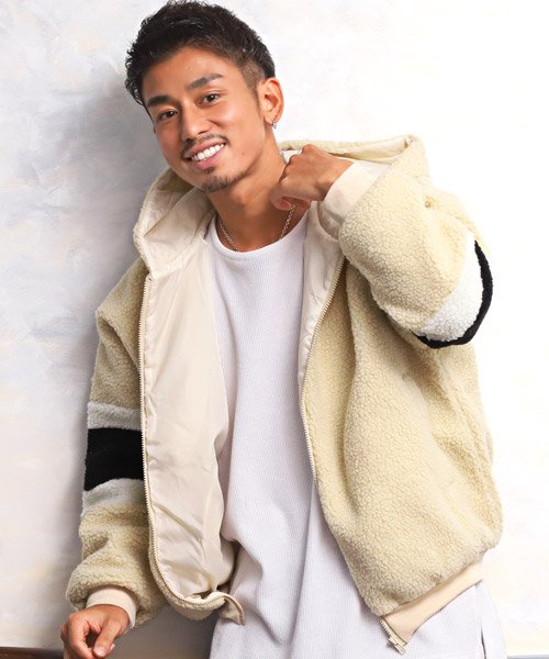 セール 袖配色切替ボアジップパーカー パーカー メンズ ボア ブルゾン ジャケット ラグスタイル Luxstyle D Fashion