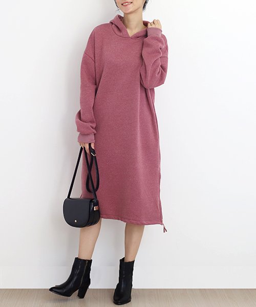 セール 暖かパーカーワンピース 裏起毛 パーカー 秋冬ワンピース 大きいサイズ レディース アミュレット Amulet D Fashion