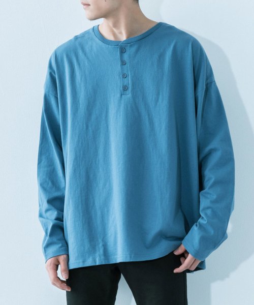 Tシャツ メンズ レディース ビッグシルエット ロンt 長袖 無地 ヘンリーネック ヘビーウェイト 厚手 米綿 アメカジ Usaコットン 白 ワイド ゆったり ロッキーモンロー Rocky Monroe D Fashion