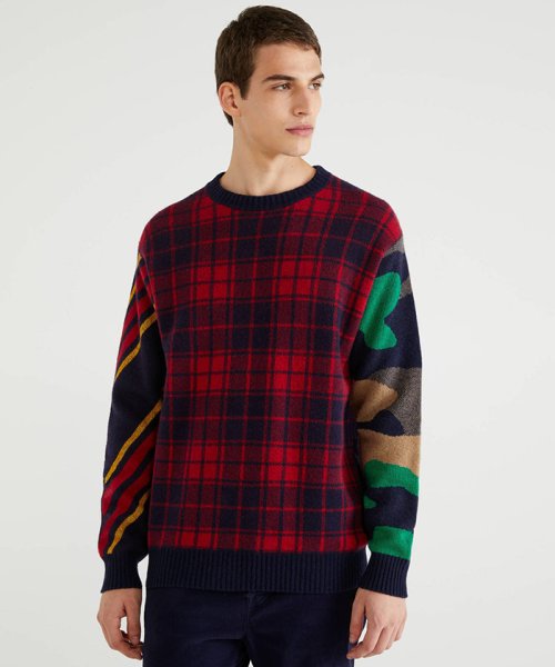 セール 柄切り替えニット セーター ベネトン メンズ Benetton Mens D Fashion セール 柄切り替えニット セーター ベネトン メンズ Benetton Mens D Fashion