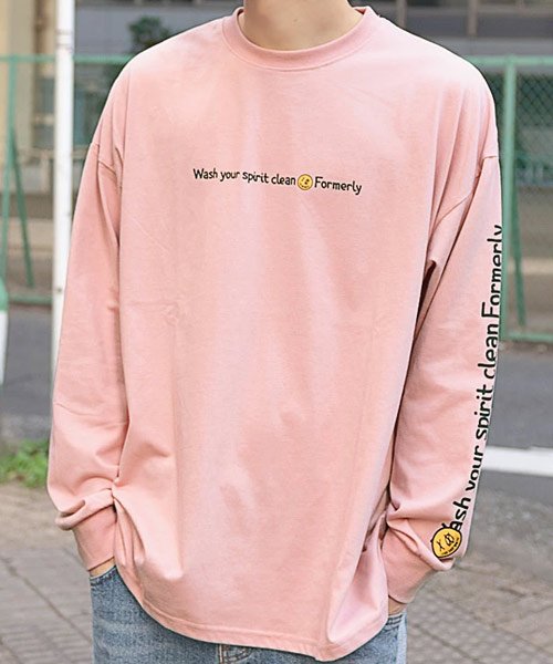 Cavaria キャバリア スマイルイラストプリントクルーネック長袖tシャツ キャバリア Cavaria D Fashion Cavaria キャバリア スマイルイラストプリントクルーネック長袖tシャツ キャバリア Cavaria D Fashion