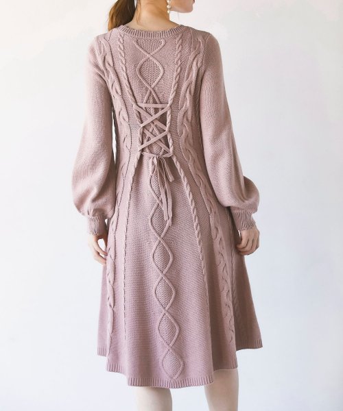 後ろレースアップデザインケーブル編みニットワンピース トッコクローゼット Tocco Closet D Fashion