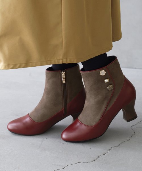 Somari配色レトロデザインショートブーツ オシャレウォーカー Osharewalker D Fashion