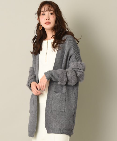セール 袖ラビットファー付きカーデ インタープラネット Interplanet D Fashion