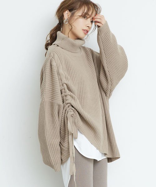 フロントシャーリングリボンゆったりニット コカ Coca D Fashion フロントシャーリングリボンゆったりニット コカ Coca D Fashion