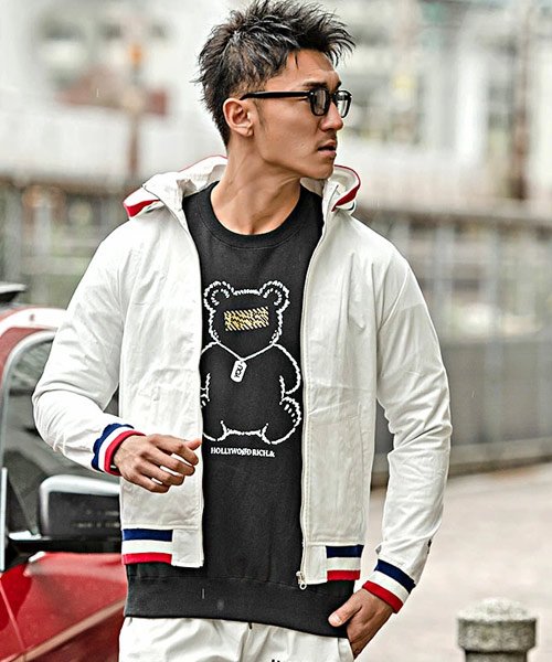 Hollywood Rich ハリウッドリッチドットアンド トリコロールジャガードリブ長袖ジップアップパーカー エスビーセレクト Sb Select D Fashion
