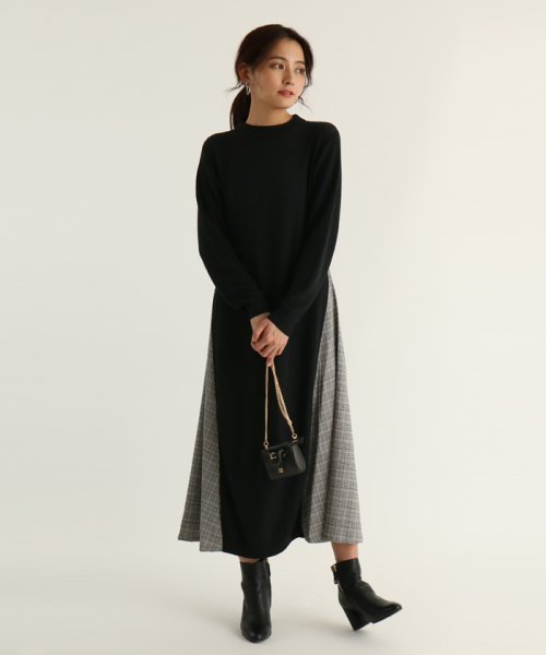 セール Scotclub スコットクラブ チェックパネルニットワンピース スコットクラブ Scotclub D Fashion セール Scotclub スコットクラブ チェックパネルニットワンピース スコットクラブ Scotclub D Fashion