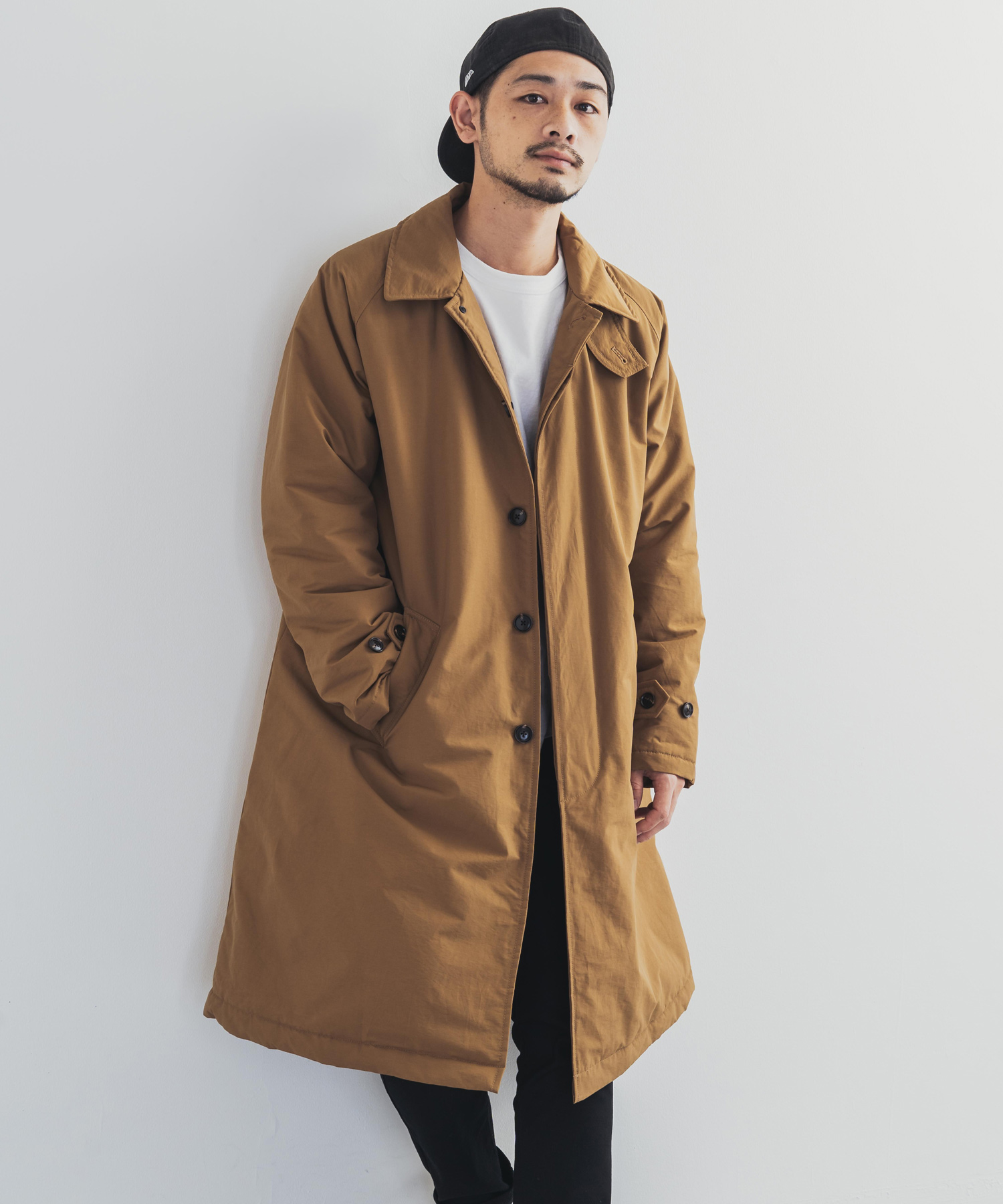 ！ロッキーです！ストレッチ　ステンカラーコート 黒 L M2313750 ロッキーモンロー Rocky Monroe ステンカラーコート メンズ