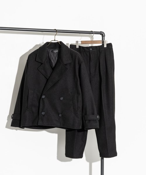 クーポン セットアップ メンズ ジャケット トレンチコート アウター テーパードパンツ ショート丈 きれいめ 無地 シンプル ウールテック ウーリーテック ウール調 2着 ロッキーモンロー Rocky Monroe D Fashion