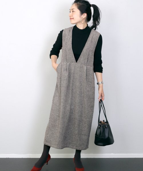 ヘリンボーン起毛後ろボタンジャンパーワンピース Aletta Vita Aletta Vita D Fashion ヘリンボーン起毛後ろボタンジャンパーワンピース Aletta Vita Aletta Vita D Fashion