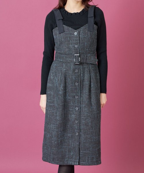 ベルト付き肩りぼんカラーツイードジャンパースカート トッコクローゼット Tocco Closet D Fashion ベルト付き肩りぼんカラーツイードジャンパースカート トッコクローゼット Tocco Closet D Fashion
