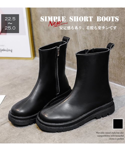 セール ショートブーツ ブーツ シューズ レディース サイドジッパー レザー調 冬先行 カジュアル ミニミニストア Miniministore D Fashion