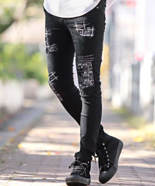 セール パッチワークスキニーパンツ デニムパンツ メンズ スキニー パッチワーク ストレッチ ラグスタイル Luxstyle D Fashion セール パッチワークスキニーパンツ デニムパンツ メンズ スキニー パッチワーク ストレッチ ラグスタイル Luxstyle D Fashion